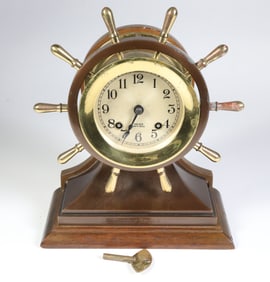 Vintage Chelsea Brass Ship's Wheel Clock