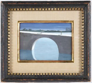 Fulco Di Verdura Oil Painting "Two Men on a Bridge", circa 1953