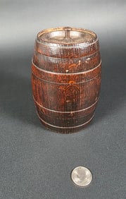 Antique Civil War Carved Oak Barrel Powder Keg Tobacco Jar, 19th century