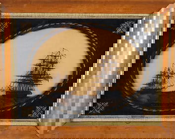 19th C. English Naval Reverse Painting on Glass Warship HMS Euryalus