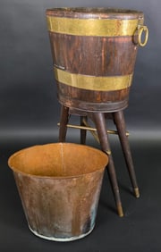 Antique English Oak Brass Bound Peat Bucket, 19th century