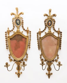 Pair of George III Giltwood Girondale Mirrors, early 19th Century