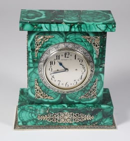 Tiffany & Co. Malachite and Silver Angelus Clock