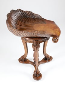 Finely Carved Walnut Venetian Grotto Piano Stool, 19th Century
