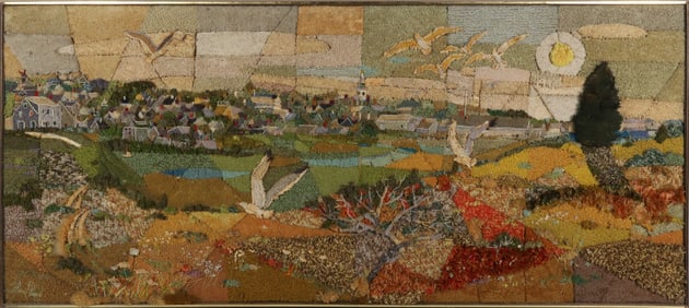 C. Robert Perrin Large Textile View "Town Of Nantucket From Monomoy", circa 1960-1970