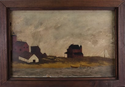 Antique American Folk Art Oil on Board Painting, "Brant Point Lighthouse", Nantucket, 19th Century