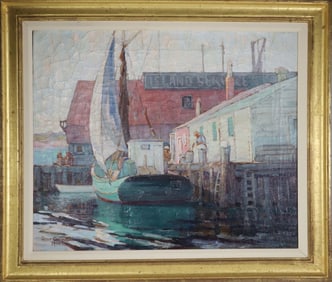 Anne Ramsdell Congdon Oil On Canvas "Island Service Wharf, Nantucket, 1935"