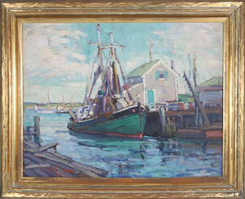 Anne Ramsdell Congdon Oil On Masonite "Trawler Snowflake Nantucket, 1937"