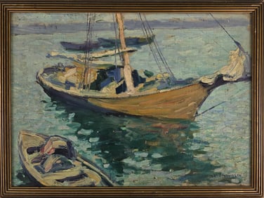 Morris Davidson Oil on Artists Board Impressionist Harbor Painting