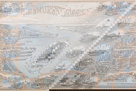 Scarce Henry Royster Nantucket Sunrise Birdseye View Map, circa 1984: Scarce Henry Royster Nantucket Sunrise Birdseye View Map, circa 1984, by J.D.H.W. Bryan and Henry W. Royster, originally sold at The Camera Shop, Main Street, Nantucket, colorful whimsical illustratio