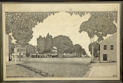 Scarce 1974 Henry W. Royster Lithograph Poster Main Street, Nantucket Town Cobblestoned in 1837