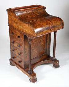 English Burr Walnut Davenport Desk, 19th Century