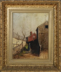 Wendell Macy Oil On Canvas "Lady Strolling with Nantucket Basket"