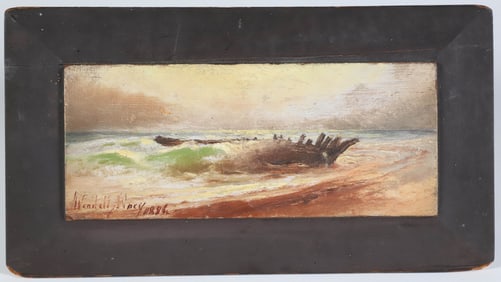Wendell Macy Oil on Door Panel "Nantucket South Shore Shipwreck", circa 1886