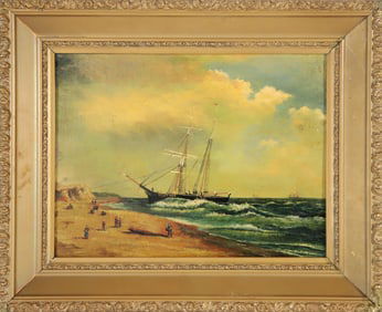Wendell Macy Oil on Artist Board "View of the Ship Poinsett"
