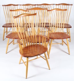 Set of Eight Signed Stephen Swift Cherry and Ash Pomfret Dining Chairs, circa 2003