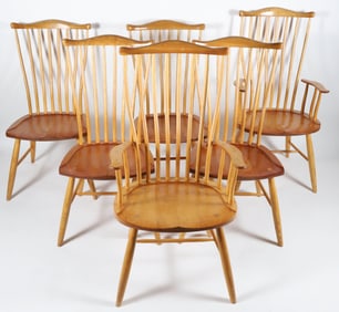 Set of Six Stephen Swift Signed Cherrywood and Ash Pomfret Windsor Dining Chairs