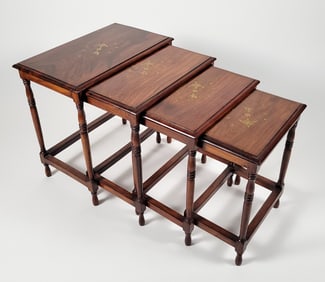 Four Nesting Tropical Wood Brass Inlaid Anglo Indian Side Tables