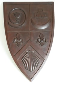 Bellamy Coat of Arms in Carved Mahogany, circa 1949