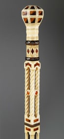 Masterfully Carved Whaler Capstan Knob Walking Stick, early 19th Century