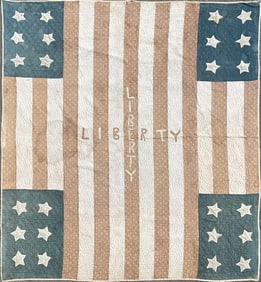 Rare Red, White and Blue Patriotic "Liberty" Quilt, mid 19th Century