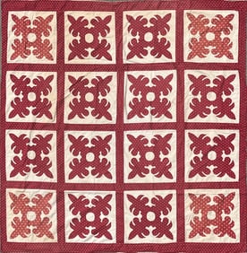 Vintage Hawaiian Red and White Applique Quilt