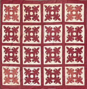 Vintage Hawaiian Red and White Applique Quilt: Vintage Hawaiian Red and White Applique Quilt 75 in. x 75 in.
