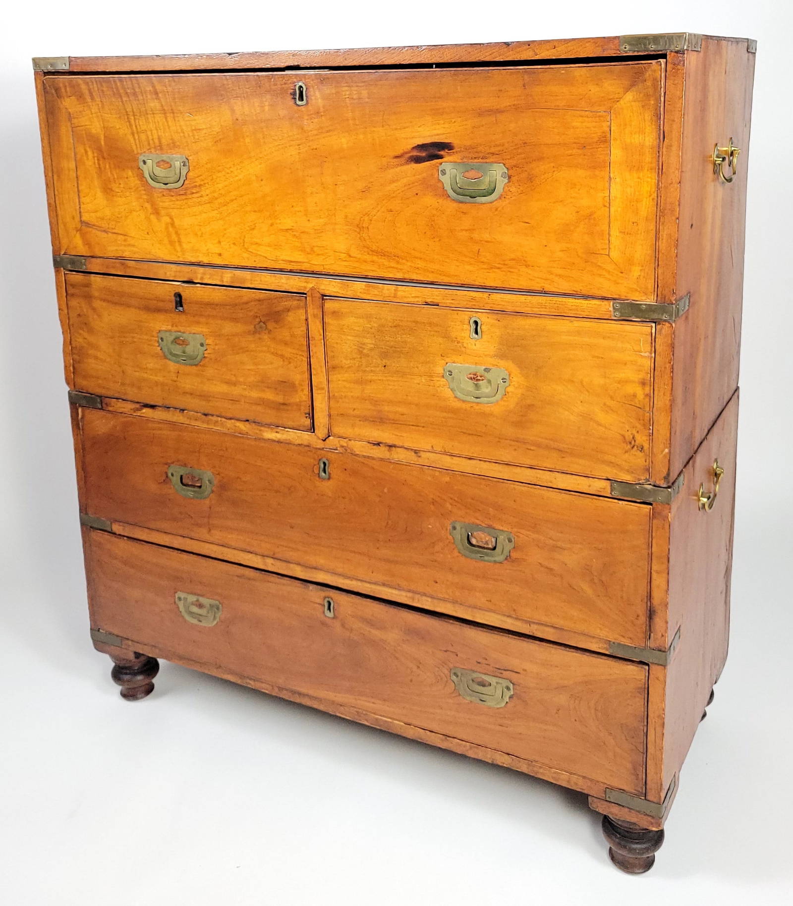 19th C. Chinese Export Camphorwood Campaign Desk Chest