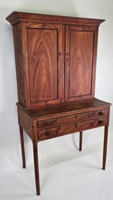 Antique American Grain Painted Country Pine Two Part Secretary Desk, circa 1800