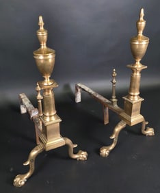 Pair of Antique Philadelphia Chippendale Bell Metal Andirons, 18th century