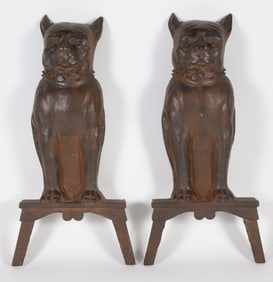 Pair of Cast Iron Bull Dog Andirons