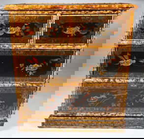 Decorative Bamboo and Lacquered Chest of Four Drawers