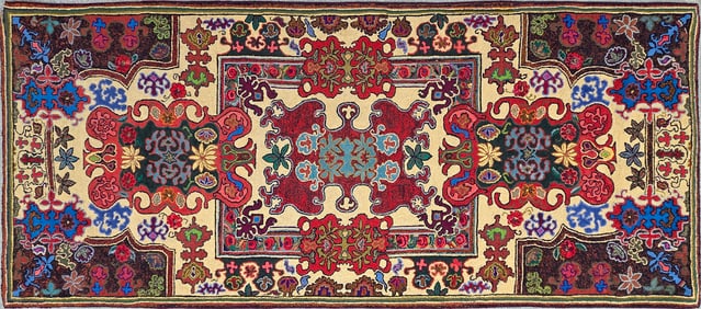 Fine Floral Hooked Runner Rug, 19th Century