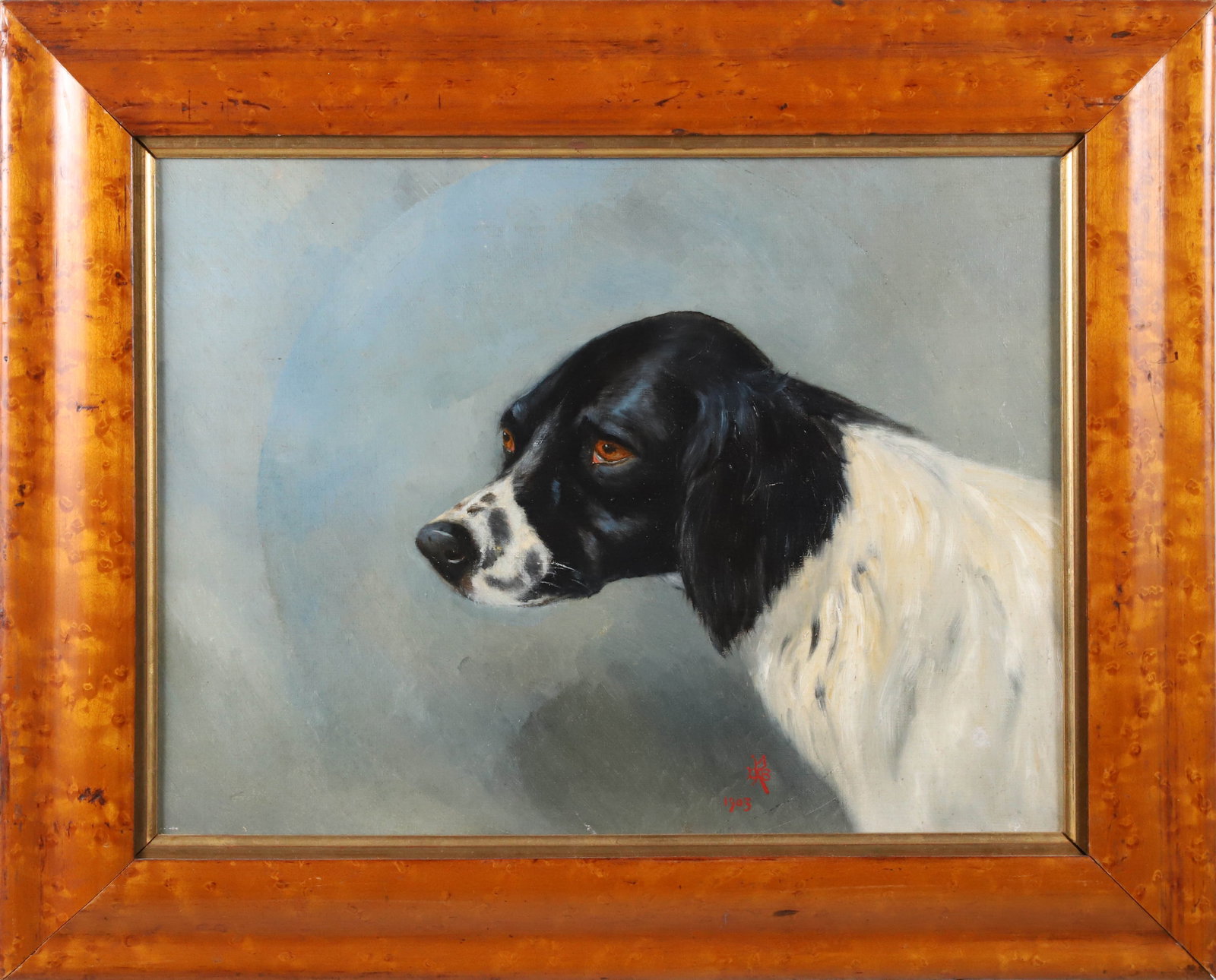 Oil on Canvas "Portrait of a Spaniel" Initialed and Dated 1903 (1 of 4)