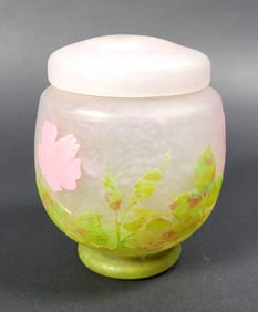 Daum Nancy Rose Decorated Covered Glass Vase Jar