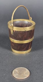 Antique English Brass Bound Miniature Treenware Peat Bucket