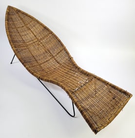 Mid Century Modern Woven Wicker Fish Chaise Lounge