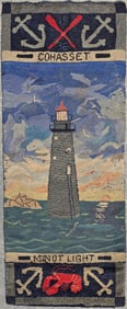 Extraordinary Pictorial Hand Hooked Rug, "Minot Light Cohasset", circa 1936