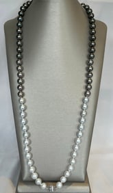 Fine 11.3mm x 11.9mm White South Sea and Black Ombre Tahitian Pearl Opera Length Necklace, 14k White