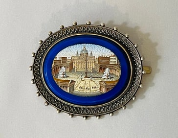 Antique Micro Mosaic Brooch - Pendant Depicting Saint Peter's Basilica in Vatican City