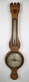 Antique English Regency Inlaid Banjo Barometer, 19th century
