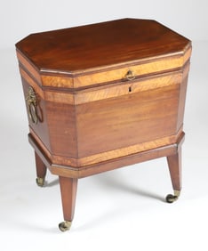 George III Mahogany and Tiger Maple Banded Cellarette, early 19th Century