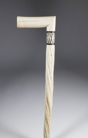 Whaler Made L-Grip Antique Narwhal Walking Stick, 19th Century