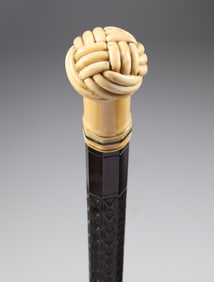 Whaler Made Turks Head Knob Grip Walking Stick, 19th Century
