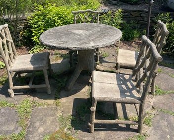 Faux Bois Sculpted Concrete Breakfast Table and Four Side Chairs