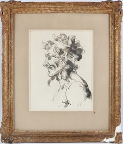 Continental School Ink and Wash on Paper "Profile of a Satyr"