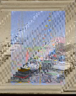 Jan Pawlowski Oil on Canvas "Nantucket Harbor": Jan Pawlowski (Polish-American b.1949) Oil on Canvas "Nantucket Harbor", signed lower left Jan Pawlowski, dated 09 on the reverse, in molded wood frame 11.5 in. x 8.5 in. Framed 15 in. x 12 in. Proven