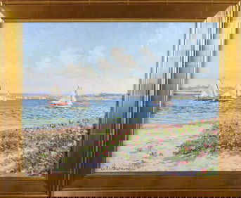 Jan Pawlowski Oil on Canvas "Sailing Inner Harbor, Nantucket", circa 2010