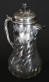 Antique French Louis XV Style Silver Mounted Crystal Wine Ewer, 19th Century