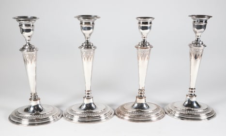Set of Four English Sheffield Candlesticks, 19th Century